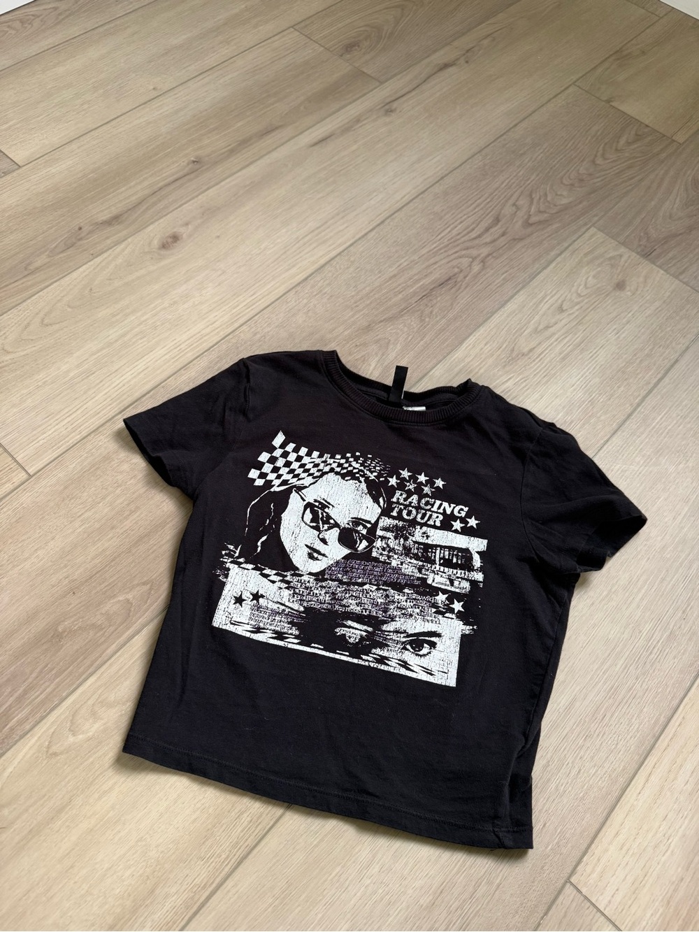 Black Graphic Racing Tour Cropped Tee